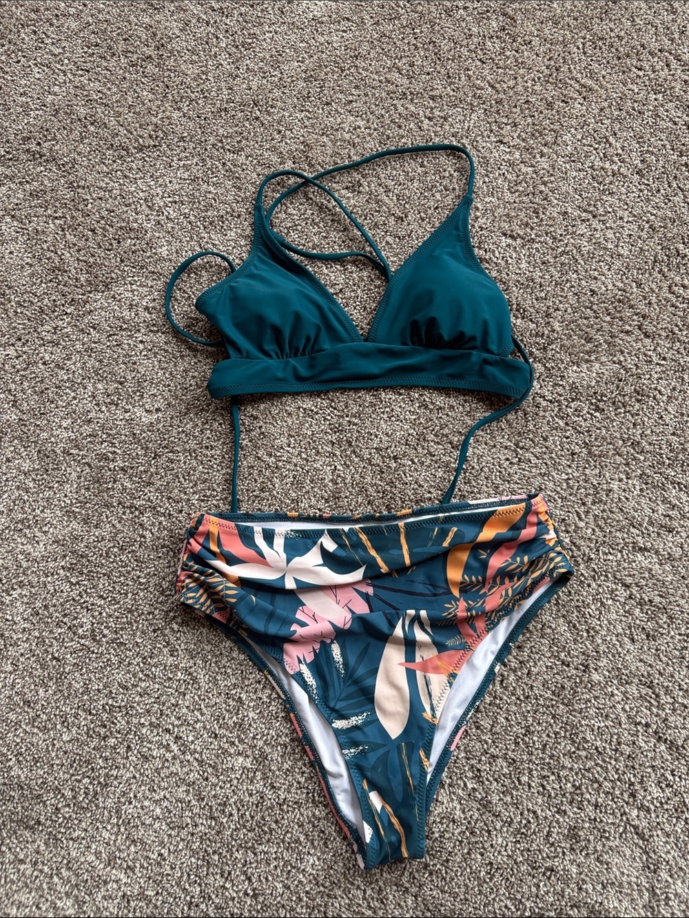 Teal Floral High-Rise Bikini Set - Women's Two-Piece Swimwear